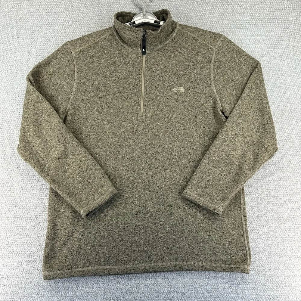 North Face Jacket Mens XL Brown Pockets 1/4 Zip Fleece Sweater Outdoor Hike - Picture 1 of 16